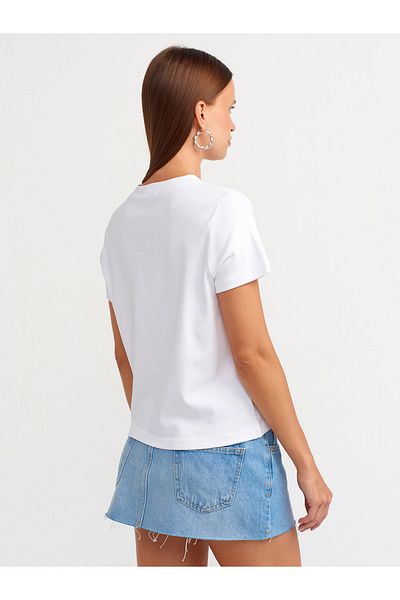 Dilvin 31045 Tricou cu gât brodat cu cireșe-alb