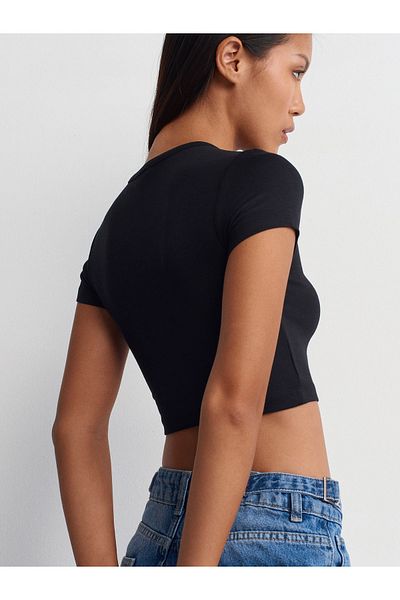 Dilvin 31104 Black Modal Crop Top