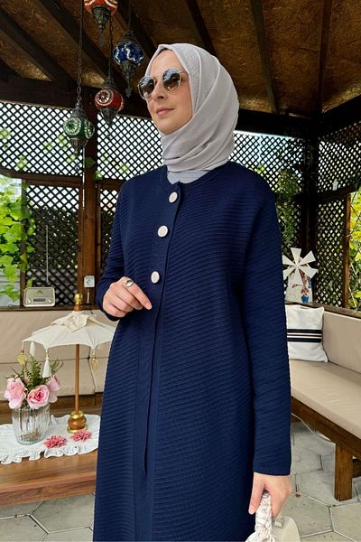 Rabia Şamlı Πλεκτό Πλεκτό Ζακέτα Navy Blue Sinem Steel