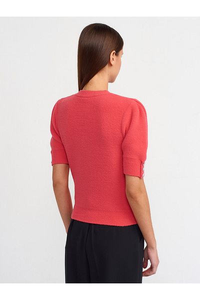 Dilvin 10295 Crew Neck Short Sleeve Sweater-red