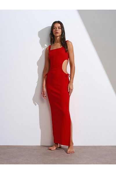 Dilvin Model 9094 - Rochie Rosie Lunga cu Detaliu Fereastra