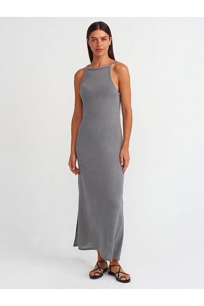 Dilvin 90219 Gray Halter Neck Knitwear Dress