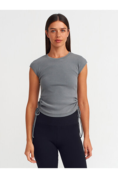 Dilvin 31018 Model - Gray Corded Blouse with Window Detail