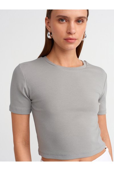 Dilvin 30124 Crop T-Shirt-Gray
