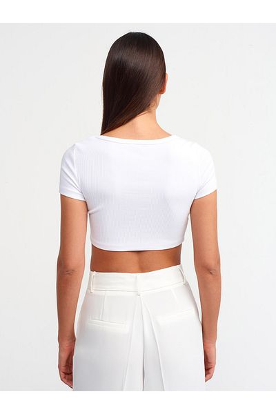 Dilvin 30876 Short Sleeve Crop Top-White