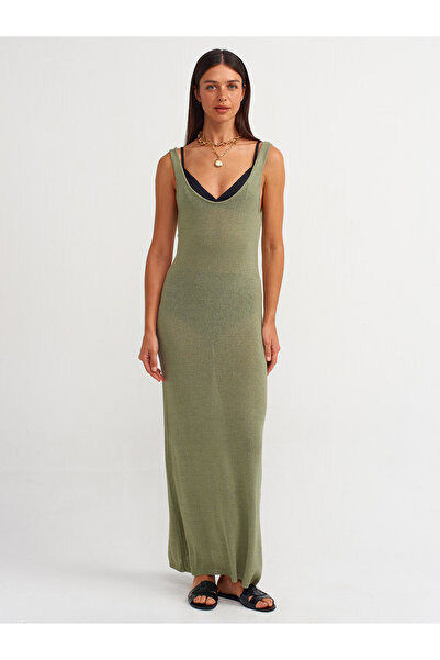 Dilvin Model 90220 - Rochie Transparenta Tricotaj Guler Oval - Kaki Deschis