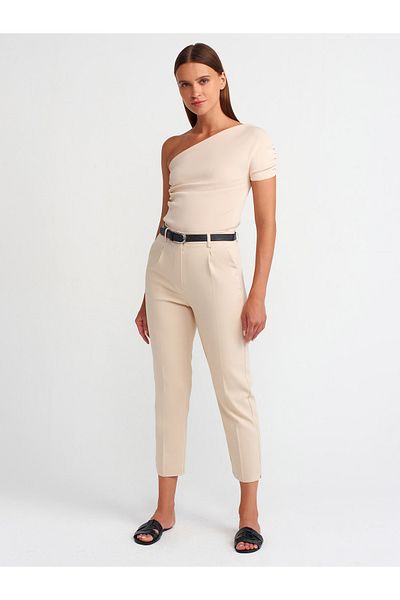 Dilvin 71521 Belted Smart Trousers - Stone Color