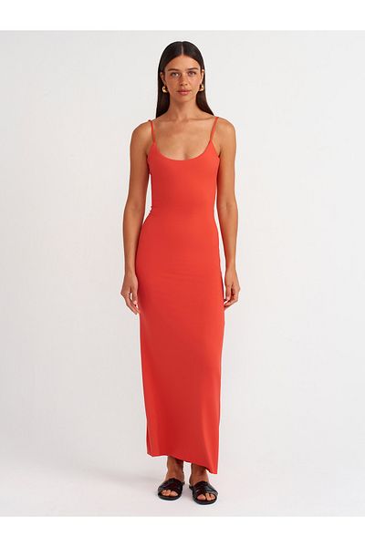 Dilvin 91174 Polyamide Red Midi Strap Dress