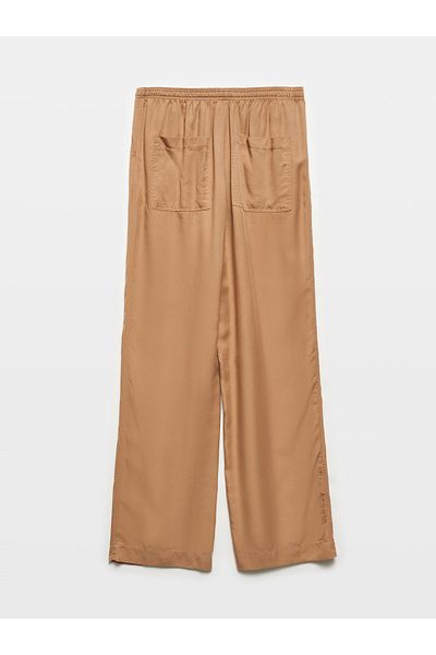 Dilvin 71536 Model - Brown Draped Trousers with Waist Ties, Size S