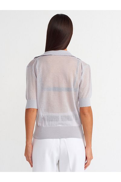 Dilvin 10570 Polo Neck Transparent Blouse-Grey