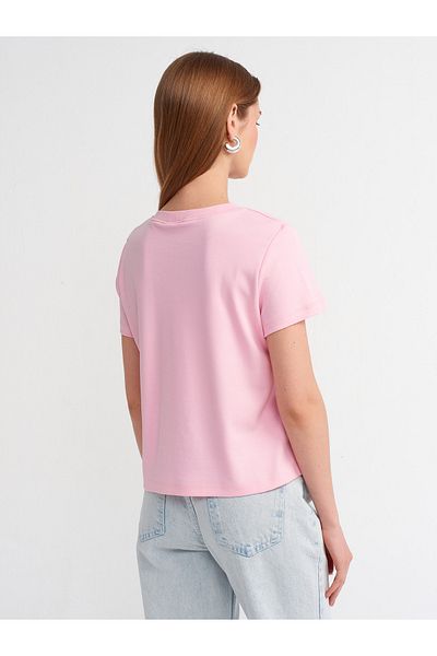 Dilvin 30584 Crew Neck Cotton T-shirt-powder Pink