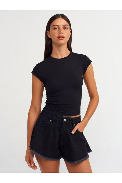 Dilvin 30899 Side Drawstring Detailed Ball-Black