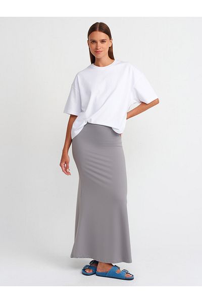 Dilvin 80362 Model High Waist Gray Maxi Skirt