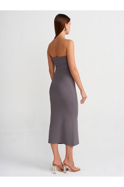 Dilvin 91100 Strapless Midi Dress-Smoked