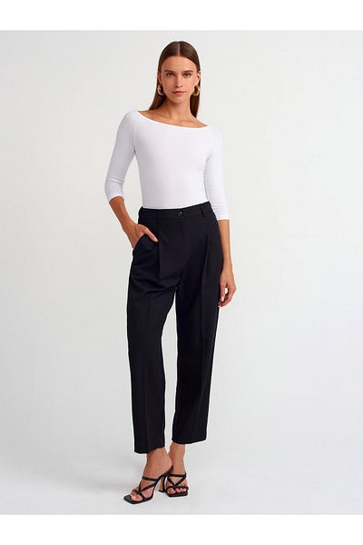 Dilvin 71523 Black Mid Waist Trousers
