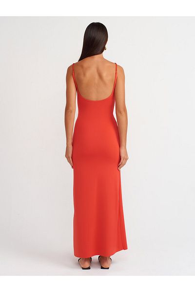 Dilvin 91174 Polyamide Red Midi Strap Dress