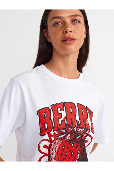 Dilvin 31064 Μπλουζάκι με στάμπα σε λευκό λαιμόκοψη