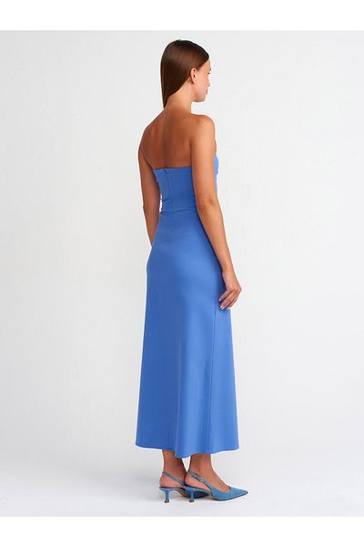 Dilvin 90758 Rochie cu detaliu fără bretele Indigo