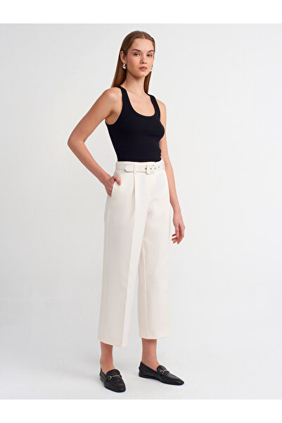 Dilvin 71280 Παντελόνι Cullotte με επένδυση και ζώνη - Λευκό