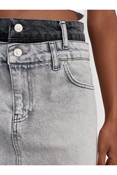 Dilvin 80565 Mini Denim Skirt - Double Color, Gray