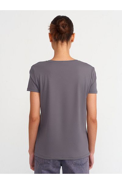Dilvin 3470 V-Neck Basic T-Shirt-Smoked