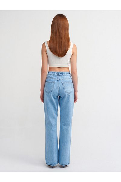 Dilvin 71463 Pantaloni evazați din denim cu talie joasă-albastru