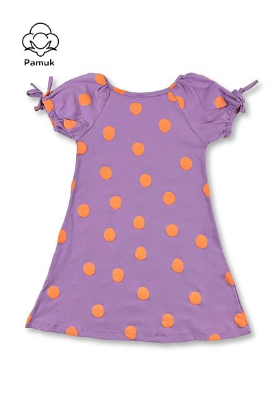 difa kids Lilac Point Patterned Comfortable Summer Dress with Balloon Sleeves - Girl