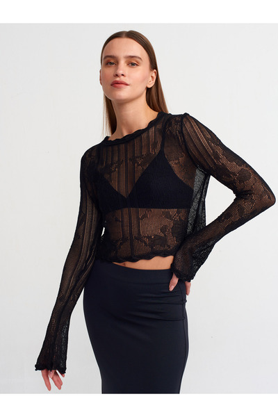 Dilvin 10545 Bluză neagră de tricotaj cu decolteu răsucit