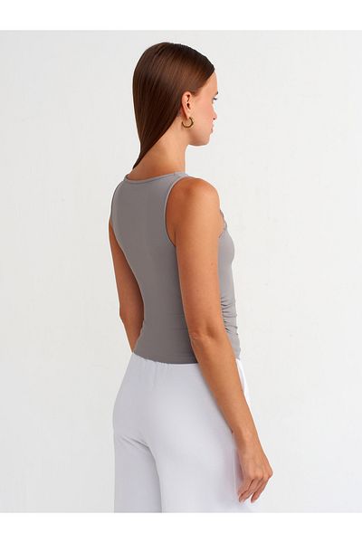 Dilvin 20827 Model - Gray Sleeveless and Gathered Ball