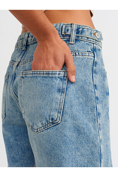 Dilvin 71678 Apoletli Denim Şort-tint