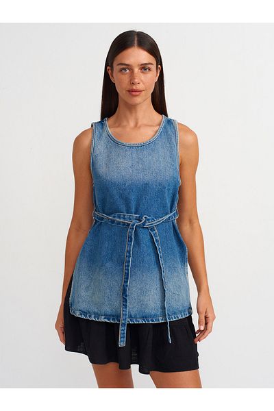 Dilvin 50729 Bluză albastră din denim - Curea subțire