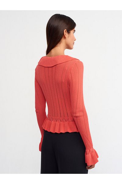 Dilvin 60220 Frilly Lace-up Knitwear Cardigan-Red