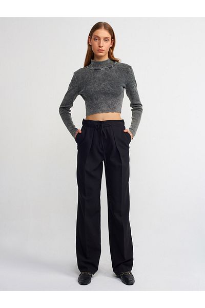 Dilvin 71231 Collet Detailed Trousers-Black