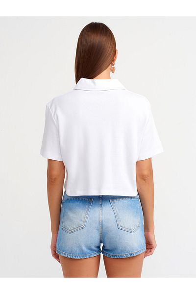 Dilvin 30961 Polo Neck White Cotton T-Shirt
