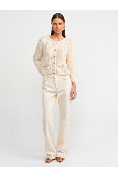 Dilvin 71448 Βαμβακερό Χαμηλόμεσο Wideleg Τζιν Culottes-Ecru