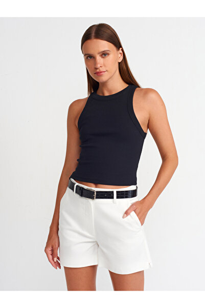 Dilvin 71516 White Mid Waist Belted Shorts