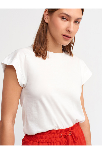 Dilvin 3504 Crew Neck Combed Cotton T-Shirt-Ecru