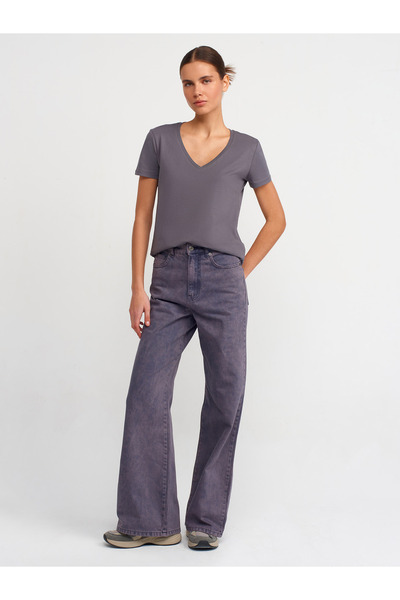 Dilvin 3470 V-Neck Basic T-Shirt-Smoked