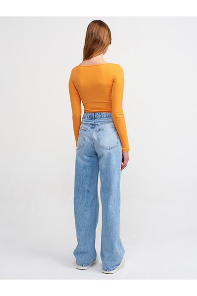 Dilvin 71416 Pantaloni denim cu picioare largi-albastru