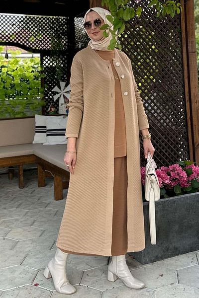 Rabia Şamlı Μπεζ πλεκτή ζακέτα Sinem Steel