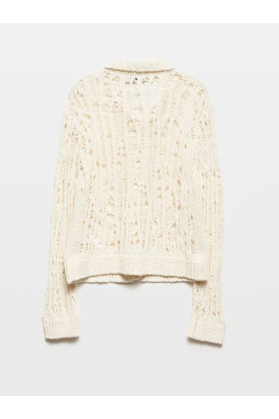 Dilvin 60243 Ecru Knitwear Cardigan - Pearl Buttoned
