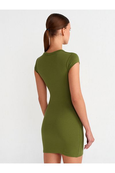 Dilvin 91114 Gathered Fitted Mini Dress-Khaki