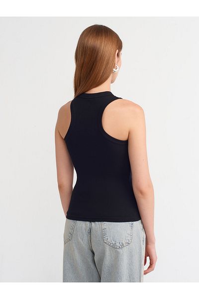 Dilvin 20842 Model Halter Collar Black Corded Tank Top