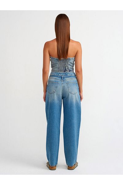 Dilvin 71502 Pantaloni cu balon din denim albastru - Curea subțire