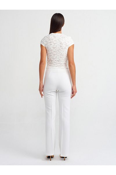 Dilvin 71295 White High Waist Flared Leg Trousers