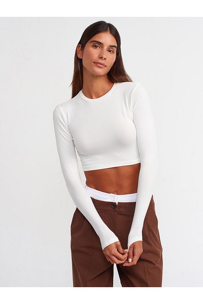 Dilvin 30349 Bicycle Collar Long Sleeve Top-Ecru