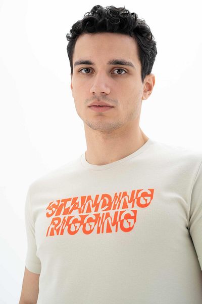 Arma Ανδρικό μπλουζάκι μπεζ Slim Fit Crew Neck Y 25344452001