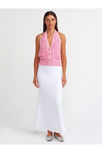 Dilvin 80362 Fusta maxi alba cu talie inalta