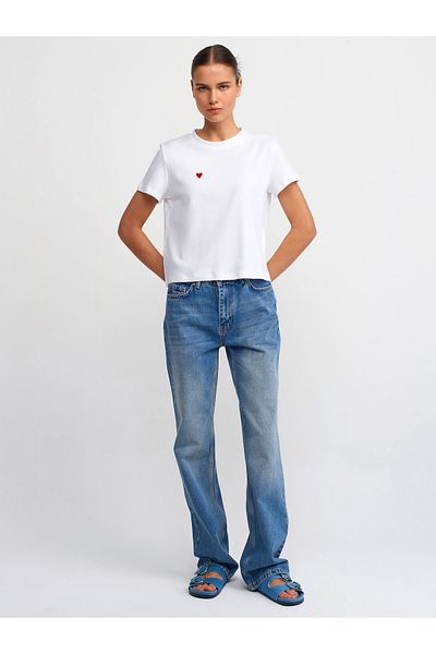 Dilvin 71427 Pantaloni largi din denim cu aspect vintage-albastru