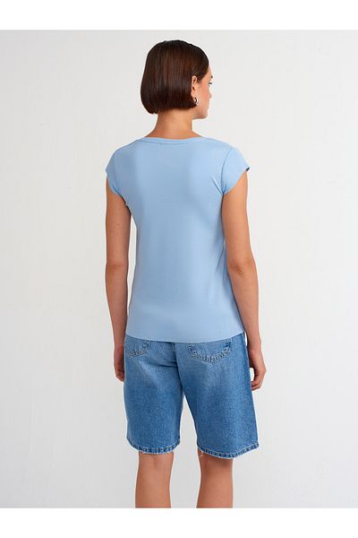 Dilvin 31117 Tricou albastru din bumbac cu decolteu în V